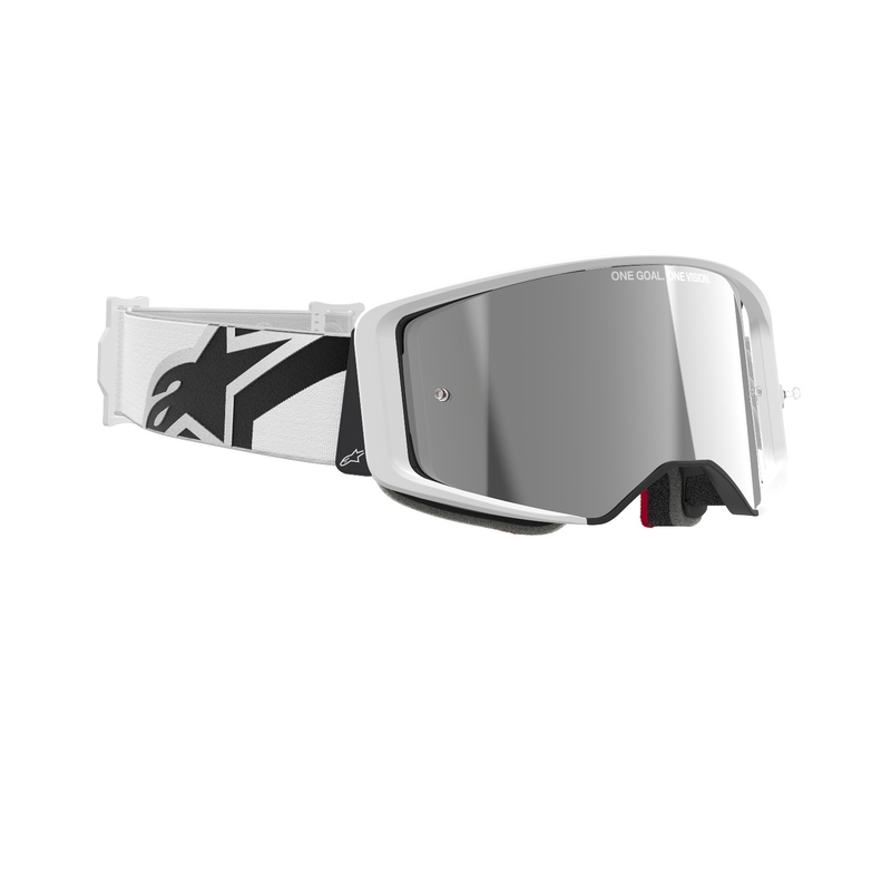 Alpinestars Supertech Corp witte motorcrossbril met gespiegelde zilveren lens