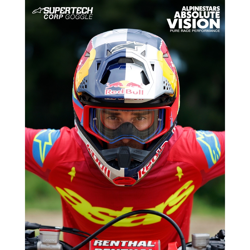 Alpinestars Supertech Corp motorcrossbril blauw-oranje met heldere lens uitverkoop