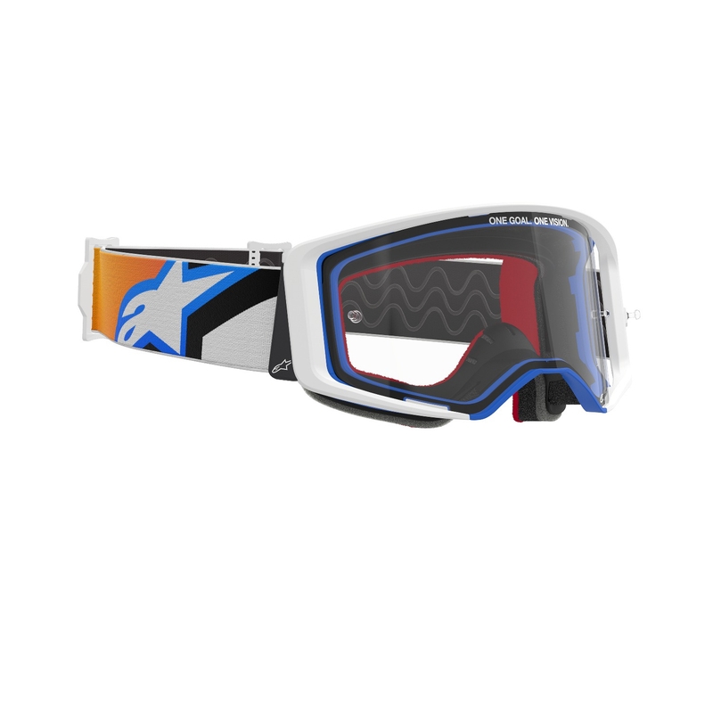 Alpinestars Supertech Corp motorcrossbril blauw-oranje met heldere lens uitverkoop