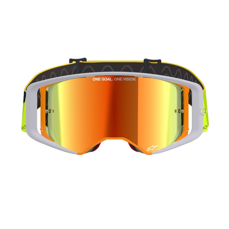 Alpinestars Supertech Corp fluogele-grijze motorcrossbril met gespiegelde rode lens