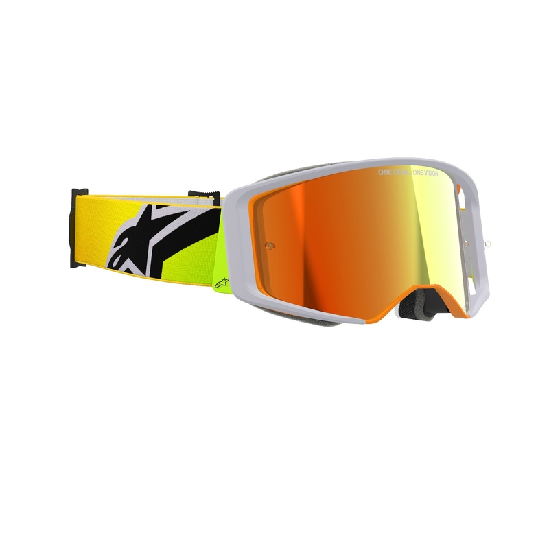 Alpinestars Supertech Corp fluogele-grijze motorcrossbril met gespiegelde rode lens