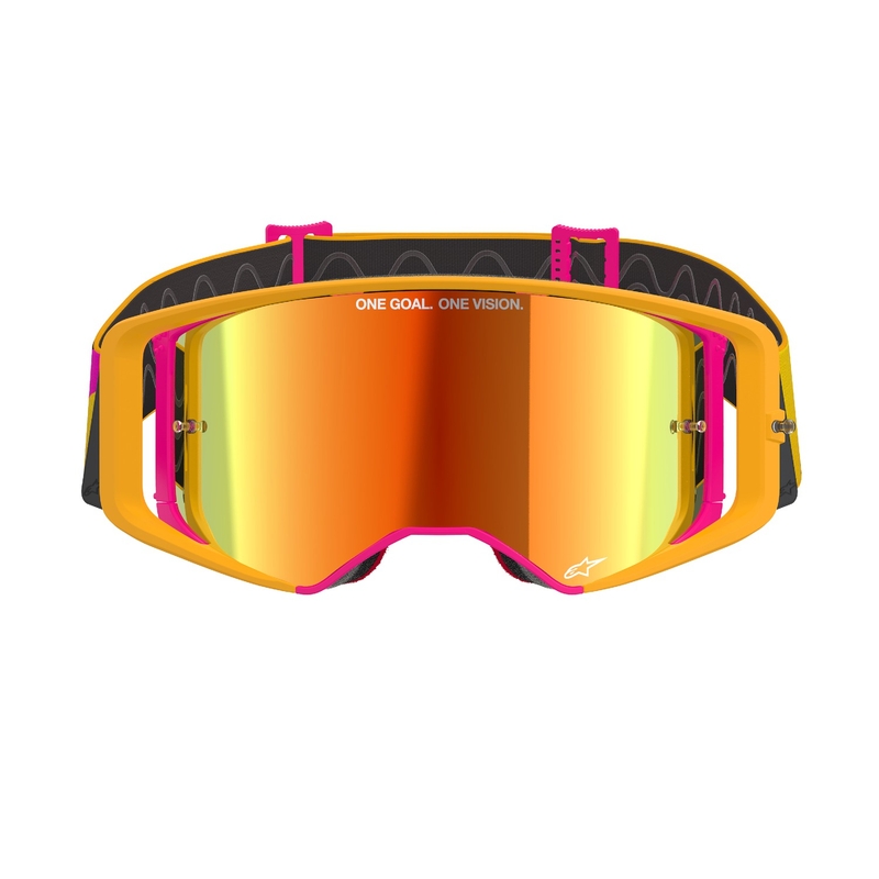 Alpinestars Supertech Corp motorcrossbril geel-roze met gespiegelde rode lens
