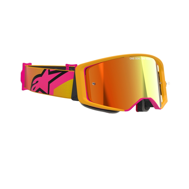 Alpinestars Supertech Corp motorcrossbril geel-roze met gespiegelde rode lens