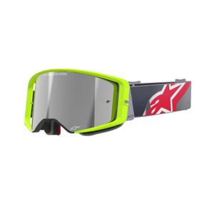 Alpinestars Supertech Corp fluorgeel-rode motorcrossbril met gespiegelde zilveren lens