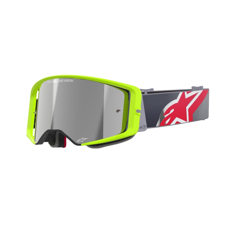 Alpinestars Supertech Corp fluorgeel-rode motorcrossbril met gespiegelde zilveren lens