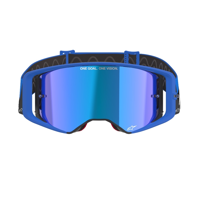 Alpinestars Supertech Stream blauwe motorcrossbril met gespiegelde blauwe lens