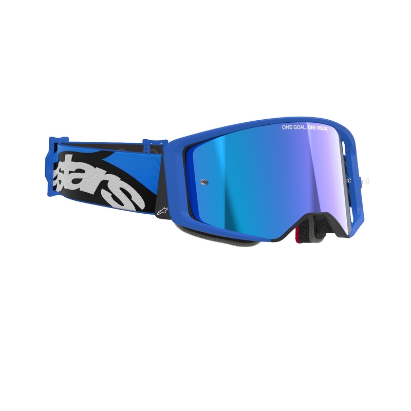 Alpinestars Supertech Stream blauwe motorcrossbril met gespiegelde blauwe lens