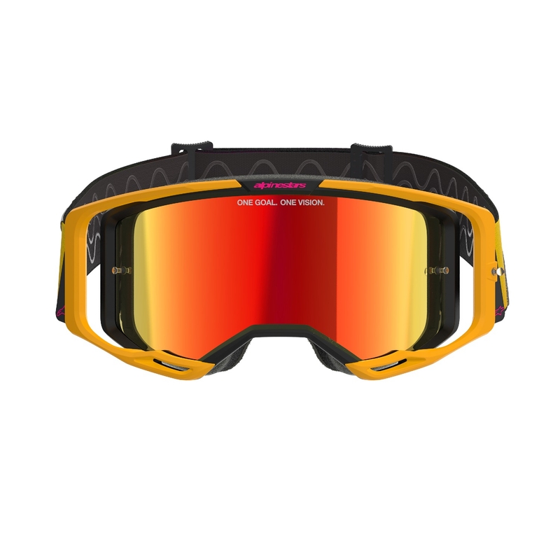 Alpinestars Vision 8 Corp motorcrossbril geel-roze met gespiegelde rode lens