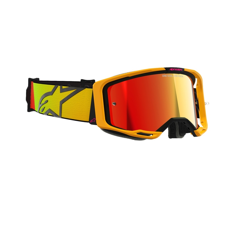 Alpinestars Vision 8 Corp motorcrossbril geel-roze met gespiegelde rode lens