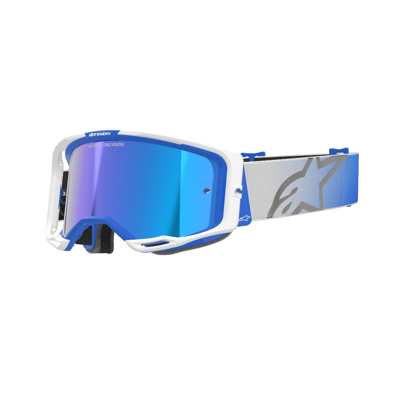 Alpinestars Vision 8 Corp motorcrossbril blauw en wit met gespiegelde blauwe lens