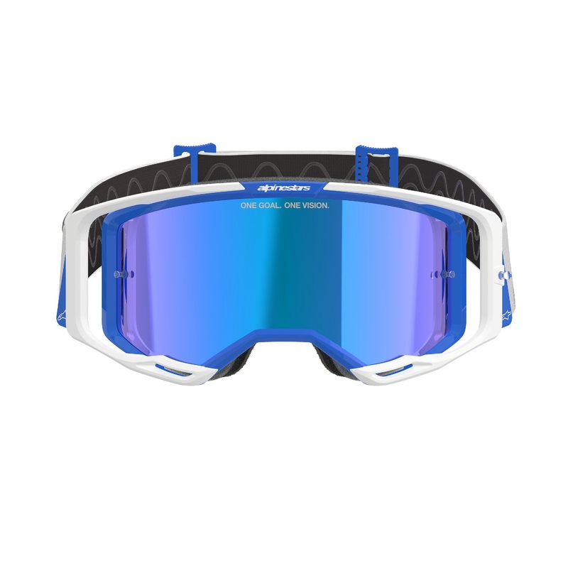 Alpinestars Vision 8 Corp motorcrossbril blauw en wit met gespiegelde blauwe lens