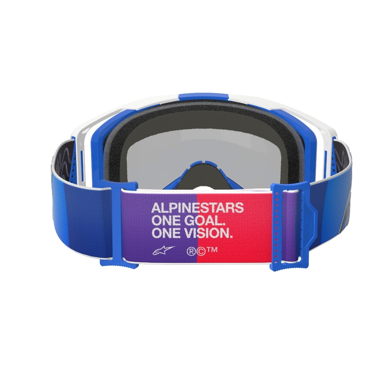 Alpinestars Vision 8 Corp motorcrossbril blauw en wit met gespiegelde blauwe lens