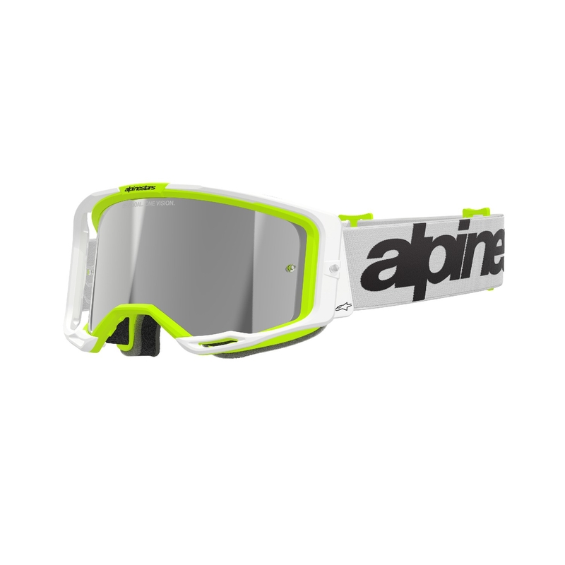 Alpinestars Vision 8 Wordmark motorcrossbril wit-fluogeel met gespiegelde zilveren lens
