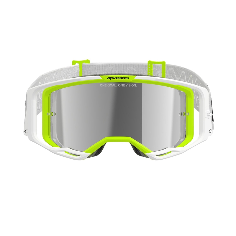 Alpinestars Vision 8 Wordmark motorcrossbril wit-fluogeel met gespiegelde zilveren lens