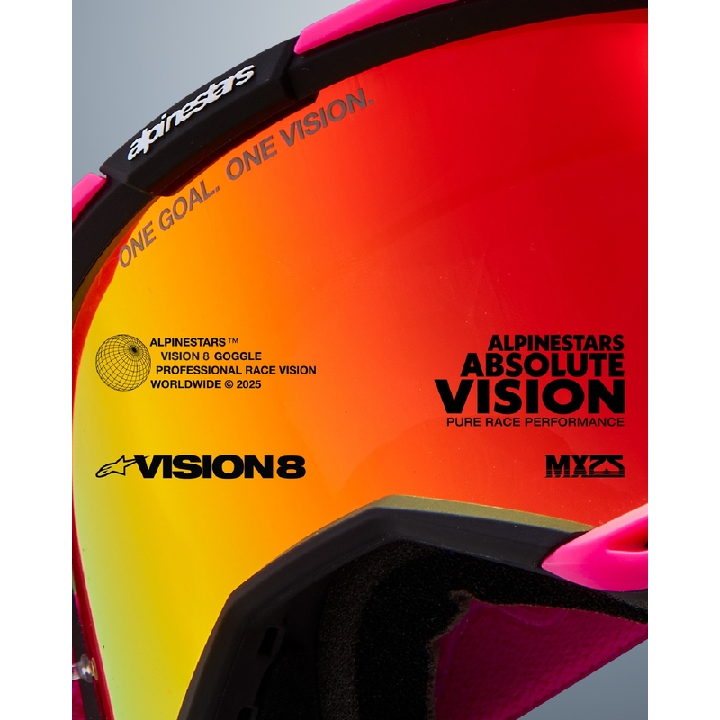 Alpinestars Vision 8 Wordmark motorcrossbril wit-fluogeel met gespiegelde zilveren lens