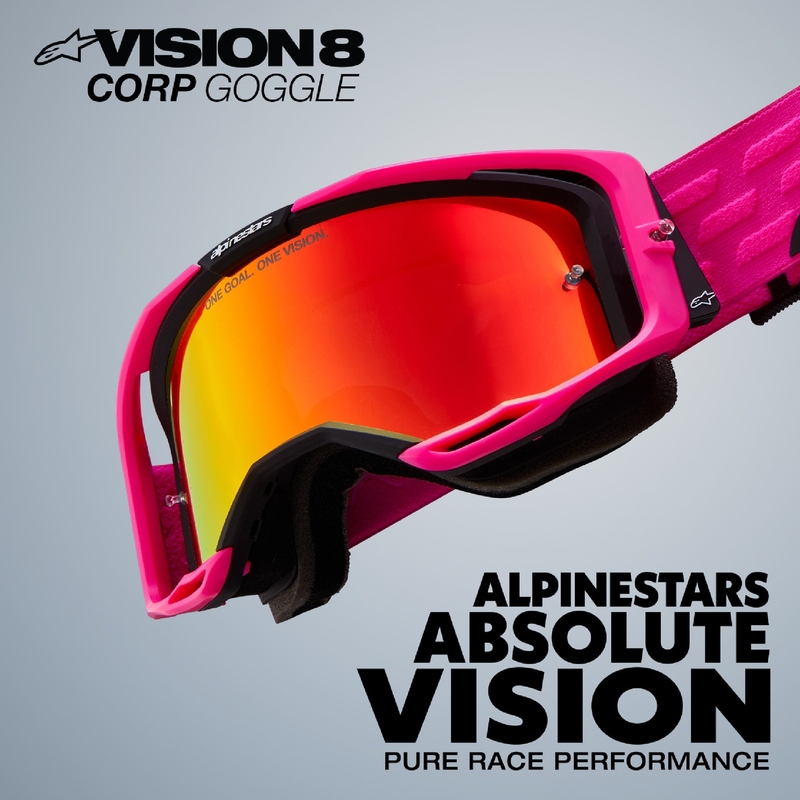 Alpinestars Vision 8 Wordmark motorcrossbril wit-fluogeel met gespiegelde zilveren lens
