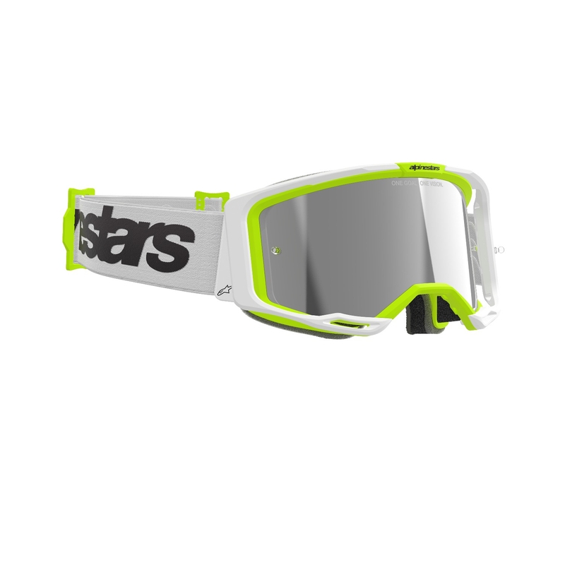Alpinestars Vision 8 Wordmark motorcrossbril wit-fluogeel met gespiegelde zilveren lens