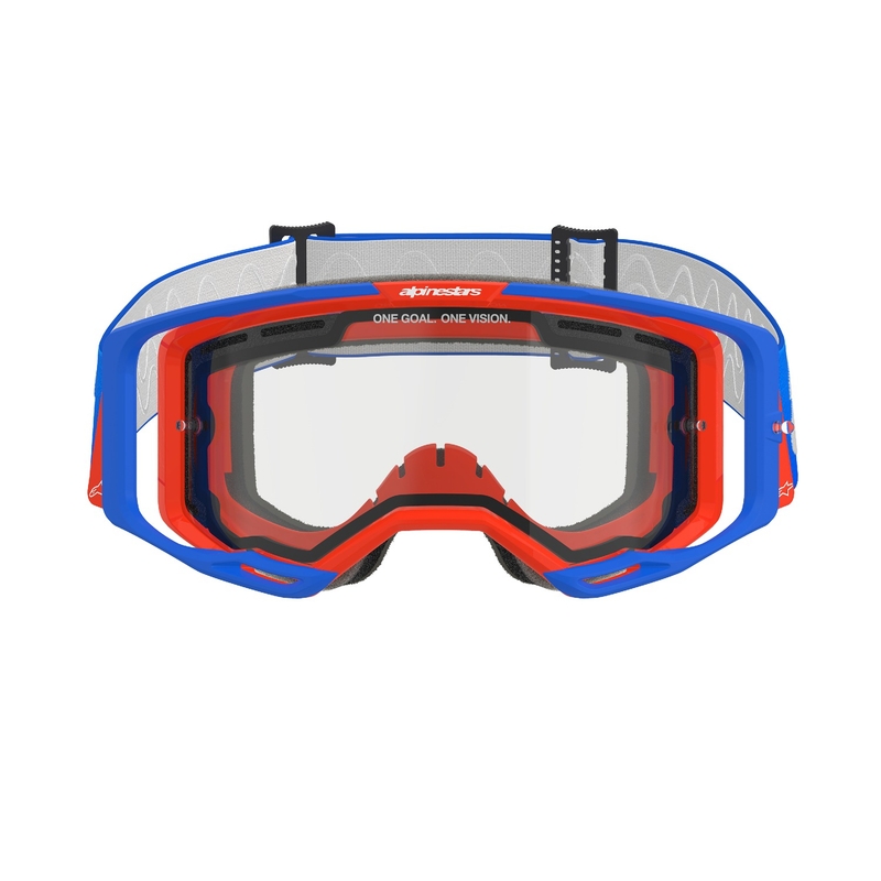 Alpinestars Vision 8 Wordmark motorcrossbril blauw-oranje met dubbele antifog heldere lens