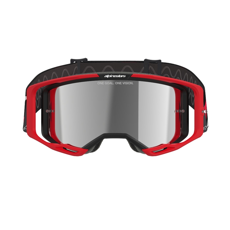 Alpinestars Vision 8 Luar rood en zwarte motorcrossbril met gespiegelde zilveren lens