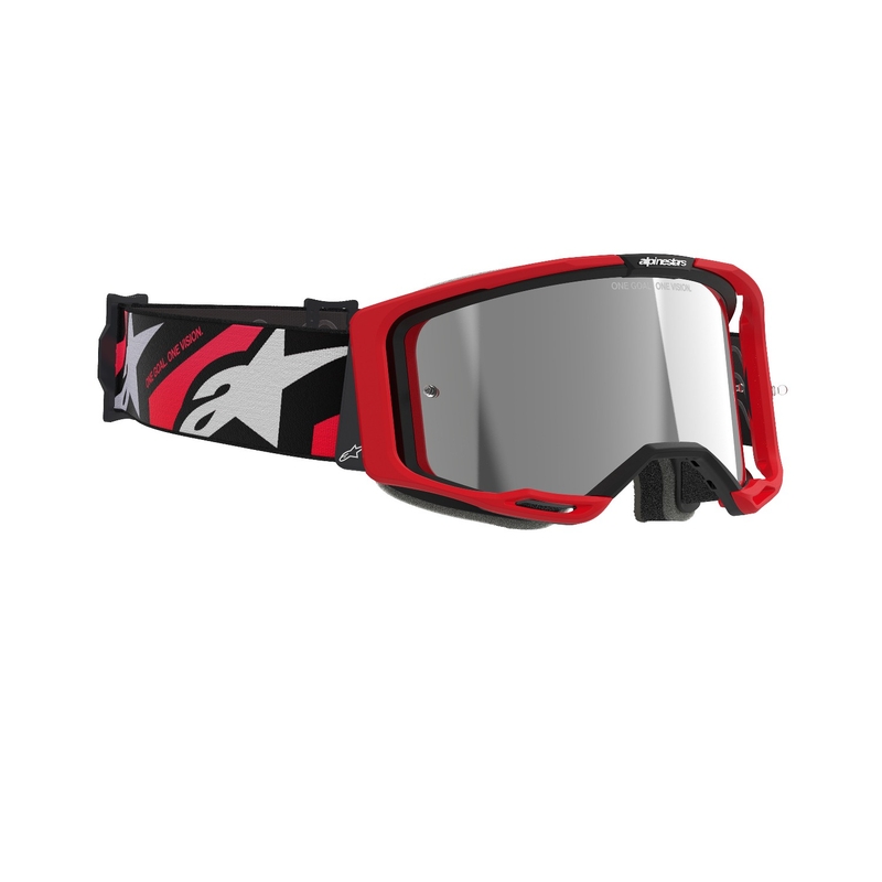 Alpinestars Vision 8 Luar rood en zwarte motorcrossbril met gespiegelde zilveren lens