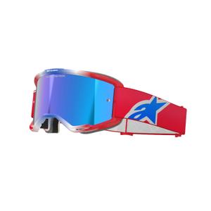 Alpinestars Vision 5 Corp motorcrossbril rood, wit en blauw met gespiegelde blauwe lens