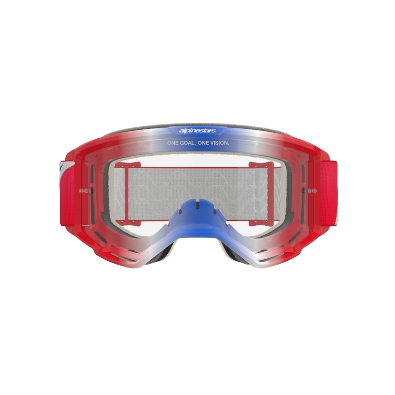 Alpinestars Vision 5 Corp rood, wit en blauwe motorcrossbril met heldere lens