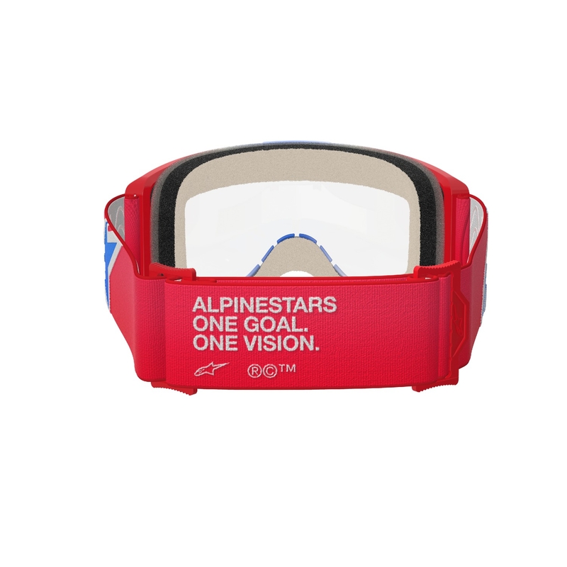 Alpinestars Vision 5 Corp rood, wit en blauwe motorcrossbril met heldere lens