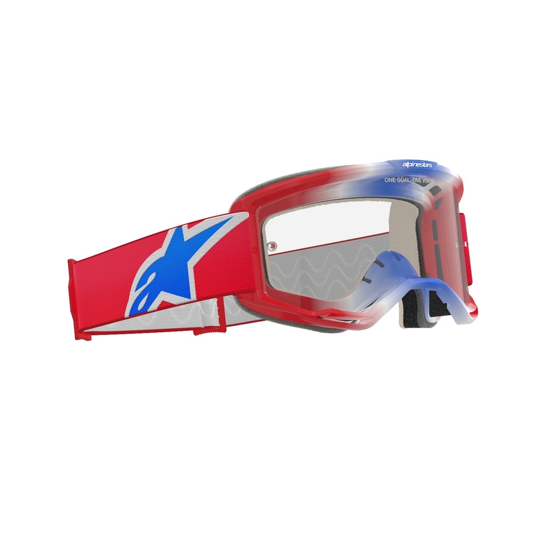 Alpinestars Vision 5 Corp rood, wit en blauwe motorcrossbril met heldere lens
