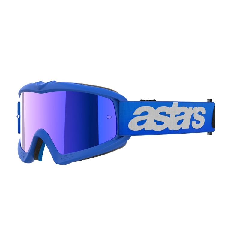Alpinestars Vision Youth Blaze blauwe kinder motorcrossbril met gespiegelde blauwe lens