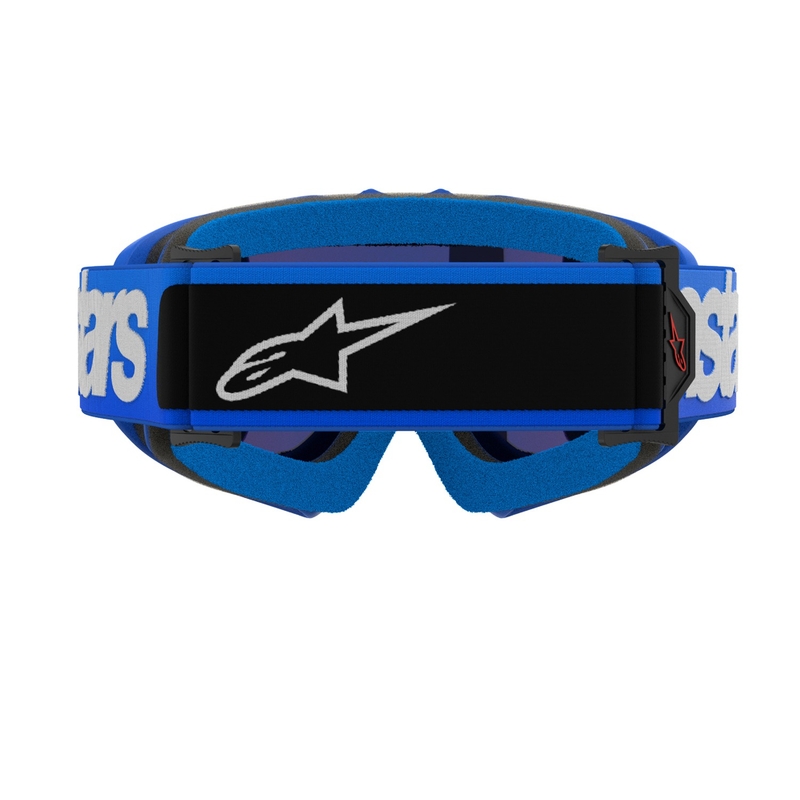Alpinestars Vision Youth Blaze blauwe kinder motorcrossbril met gespiegelde blauwe lens