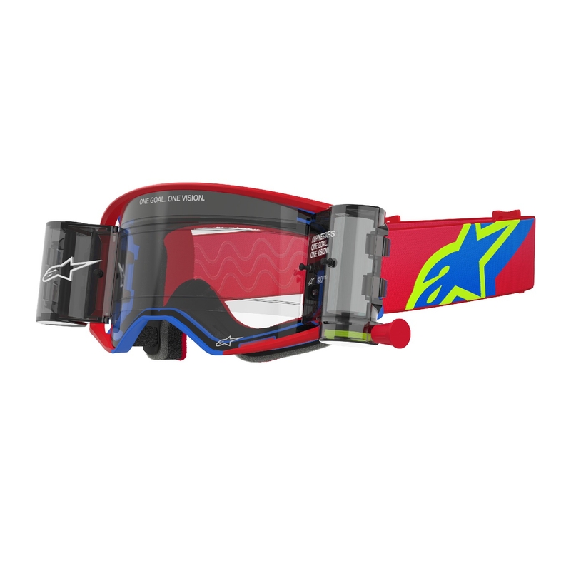 Alpinestars Supertech Corp ROLL-OFF Brede visie motorcrossbril rood en blauw met heldere lens