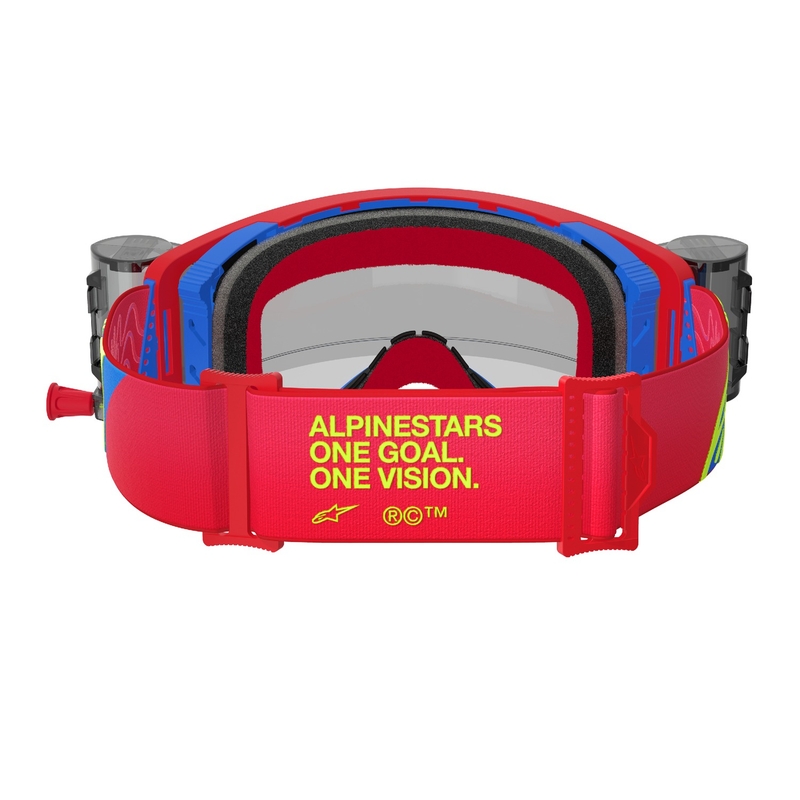 Alpinestars Supertech Corp ROLL-OFF Brede visie motorcrossbril rood en blauw met heldere lens