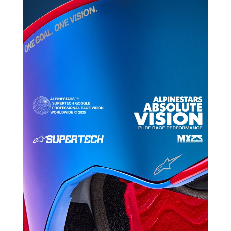 Alpinestars Supertech Corp ROLL-OFF Brede visie motorcrossbril rood en blauw met heldere lens
