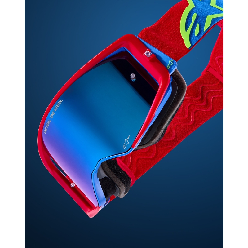 Alpinestars Supertech Corp ROLL-OFF Brede visie motorcrossbril rood en blauw met heldere lens