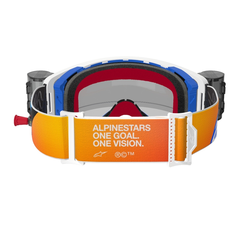 Alpinestars Supertech Corp ROLL-OFF Brede visie motorcrossbril blauw-oranje met heldere lens