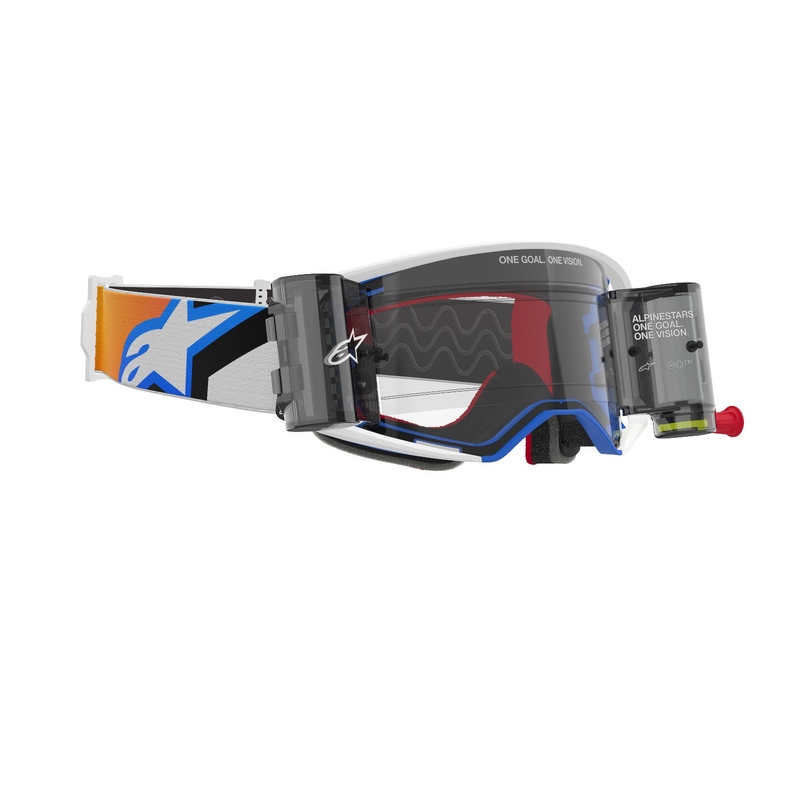 Alpinestars Supertech Corp ROLL-OFF Brede visie motorcrossbril blauw-oranje met heldere lens
