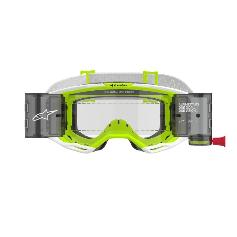 Alpinestars Vision 8 Wordmark ROLL-OFF Wide Vision Motorcrossbril wit-fluo geel met heldere lens