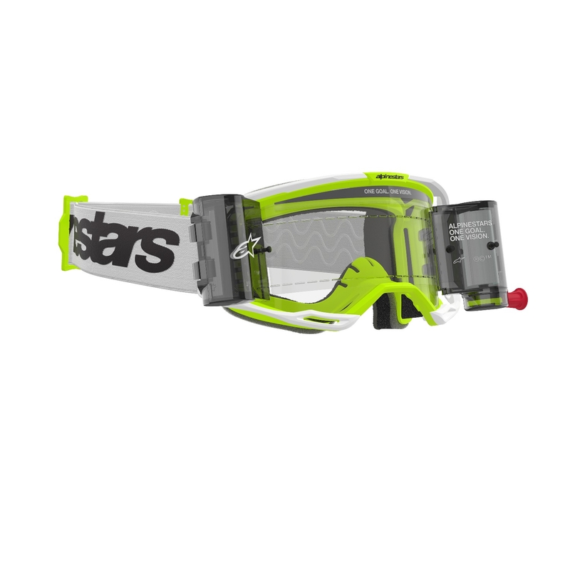 Alpinestars Vision 8 Wordmark ROLL-OFF Wide Vision Motorcrossbril wit-fluo geel met heldere lens