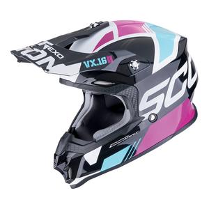 Motorcrosshelm Scorpion VX-16 EVO AIR ANALOG metallic zwart-blauw-roze