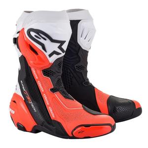 Alpinestars Supertech R Geventileerde Zwart-Wit-Fluor Rode Motorfietslaarzen