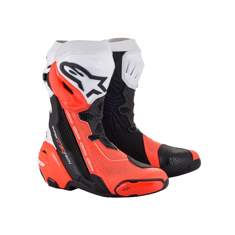 Alpinestars Supertech R Geventileerde Zwart-Wit-Fluor Rode Motorfietslaarzen