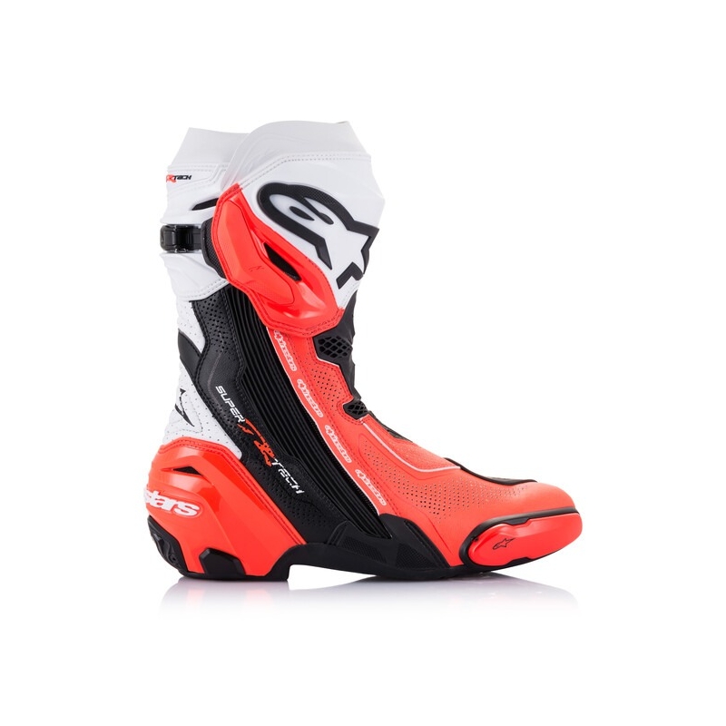 Alpinestars Supertech R Geventileerde Zwart-Wit-Fluor Rode Motorfietslaarzen