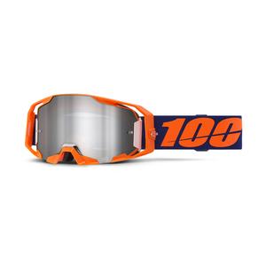 100% ARmatic Neon oranje motorcrossbril met zilver gespiegeld plexi