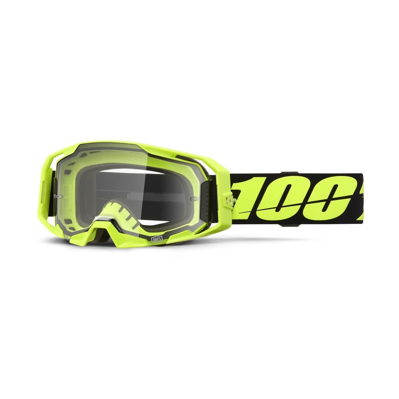 Motorcrossbril 100% ARmatic Neon Geel met helder plexi