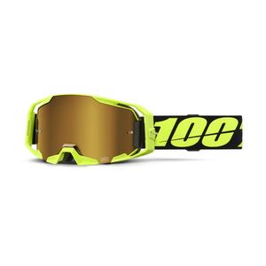 Motorcrossbril 100% ARmatic Neon Geel met goudkleurig plexi