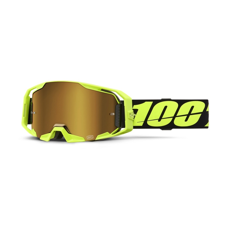 Motorcrossbril 100% ARmatic Neon Geel met goudkleurig plexi