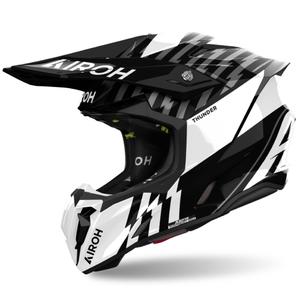 Motorcrosshelm Airoh Twist 3 Thunder 2024 glanzend zwart en wit