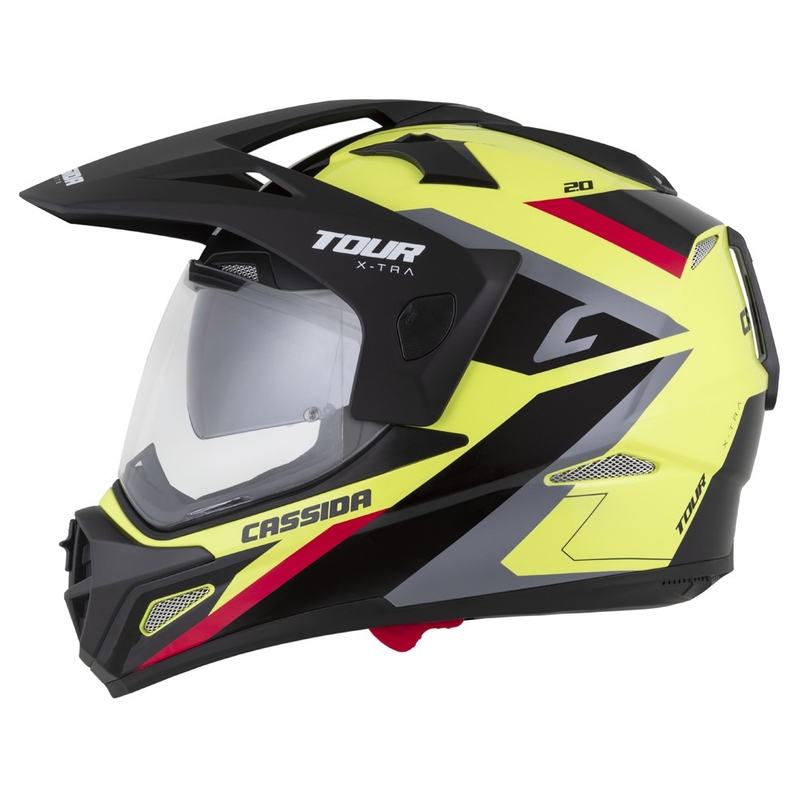 Endurohelm Cassida Tour 2.0 X-tra fluo geel-zwart-rood-grijs met zwart mat vizier