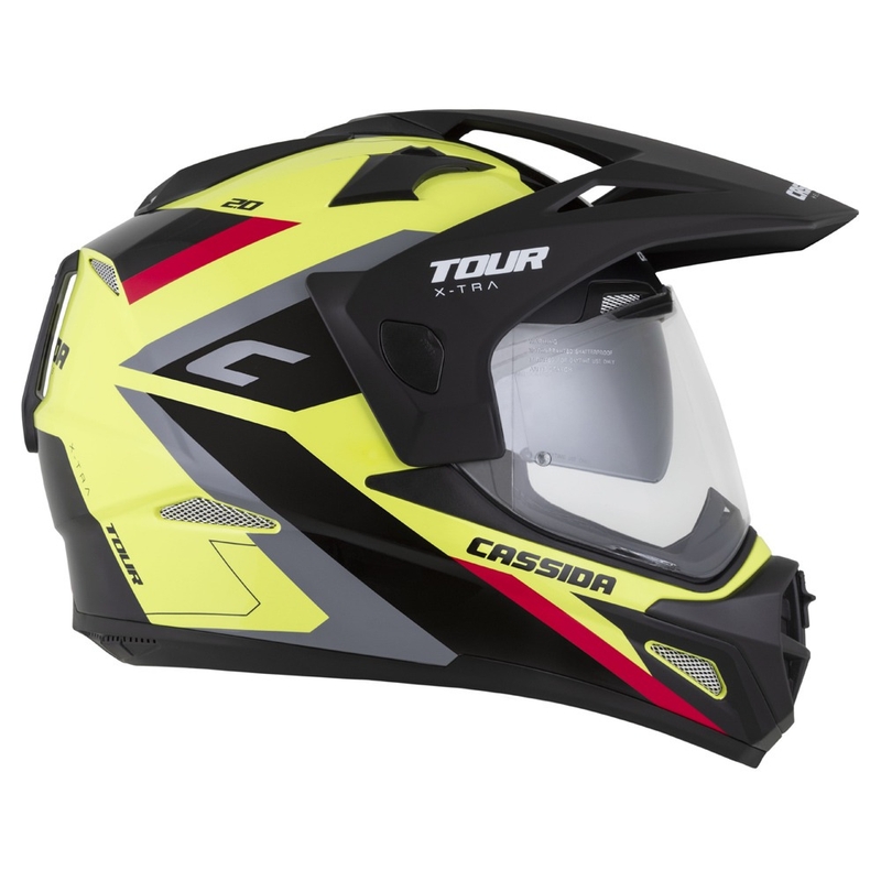 Endurohelm Cassida Tour 2.0 X-tra fluo geel-zwart-rood-grijs met zwart mat vizier