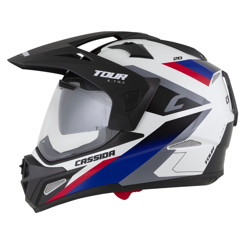 Endurohelm Cassida Tour 2.0 X-tra wit-blauw-rood-zwart met mat zwart vizier